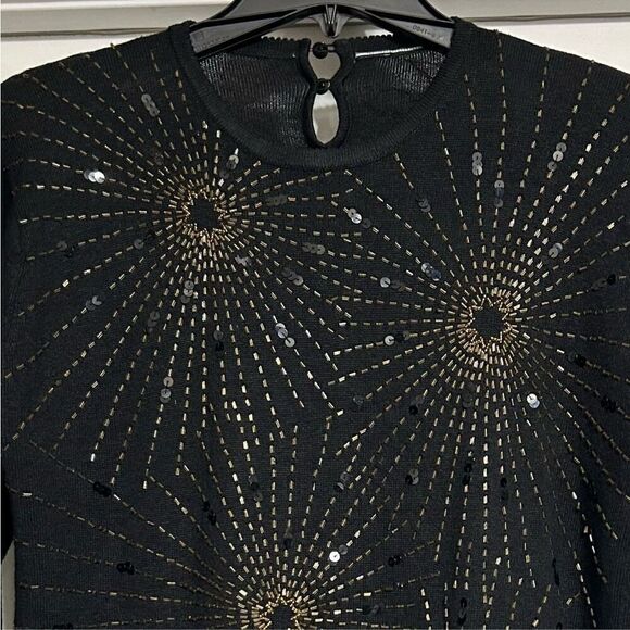 Starburst Pullover Sweater Women's Medium Black Beaded Sequin Embellished - Picture 4 of 8